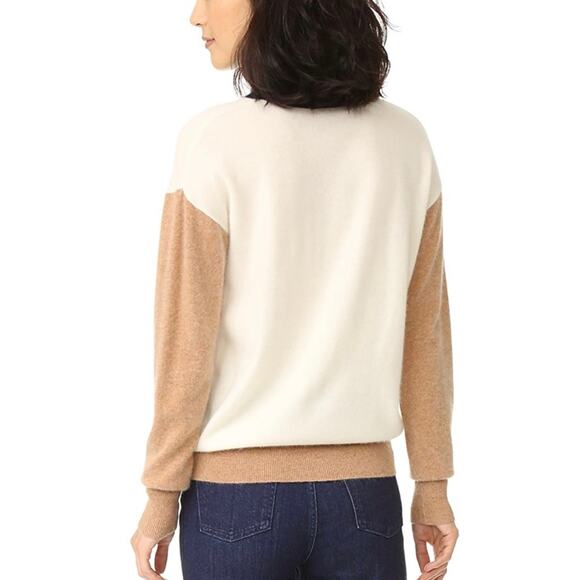 Demylee Jet Ivory Navy Tan Colorblock Sweater Wool Turtleneck Women's Size Small - Picture 2 of 8